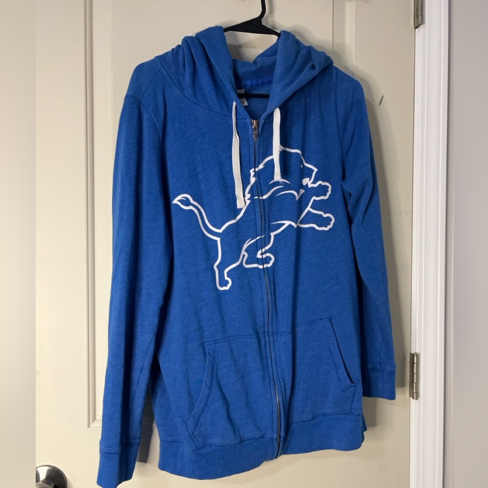 PINK Victoria's Secret Blue Zip-Up Hoodie with White Logo